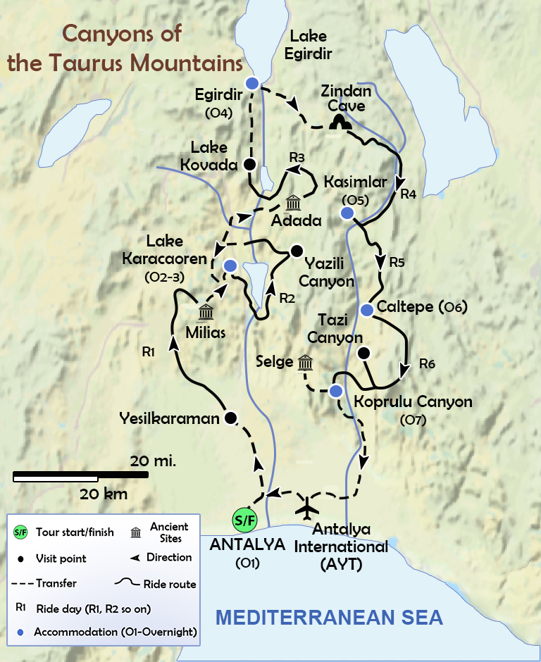 Taurus Mountains Trekking Tours Tailormade Turkey   Canyons Of Taurus Mountains Bike Tour Self Guided Tour Map 